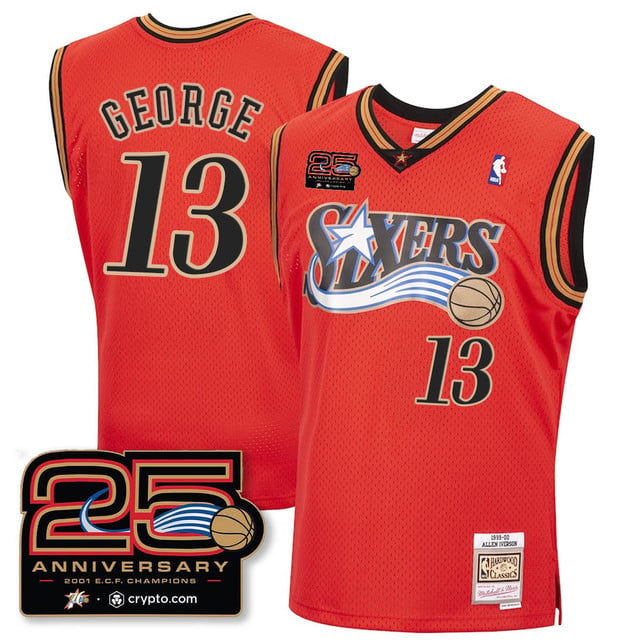 Philadelphia 76ers Throwbacks Celebrating 00-01 Jersey - 25th Anniversary RED#13 PAUL GEORGE