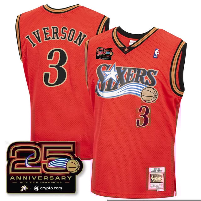 Philadelphia 76ers Throwbacks Celebrating 00-01 Jersey - 25th Anniversary RED#3 ALLEN LVERSON