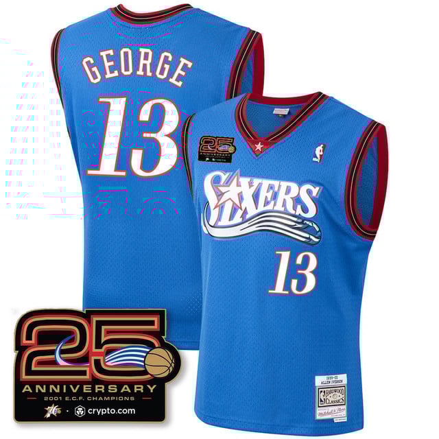 Philadelphia 76ers Throwbacks Celebrating 00-01 Jersey - 25th Anniversary ROYAL#13 PAUL GEORGE