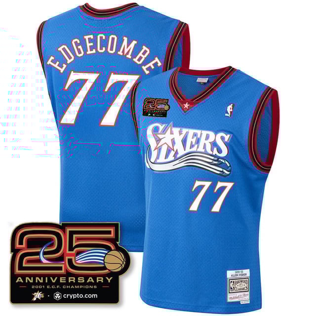 Philadelphia 76ers Throwbacks Celebrating 00-01 Jersey - 25th Anniversary ROYAL#77 V.J. EDGECOMBE