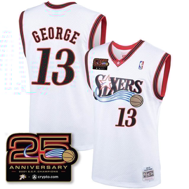 Philadelphia 76ers Throwbacks Celebrating 00-01 Jersey - 25th Anniversary WHITE#13 PAUL  GEORGE