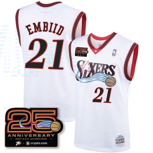 Philadelphia 76ers Throwbacks Celebrating 00-01 Jersey - 25th Anniversary WHITE#21 JOEL EMBIID