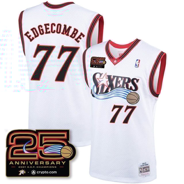Philadelphia 76ers Throwbacks Celebrating 00-01 Jersey - 25th Anniversary WHITE#77 V.J. EDGECOMBE