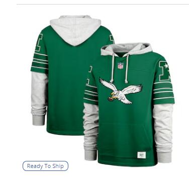 Philadelphia Eagles '47 Double Header Blitz Throwback Cornerback Pullover Hoodie - Kelly Green