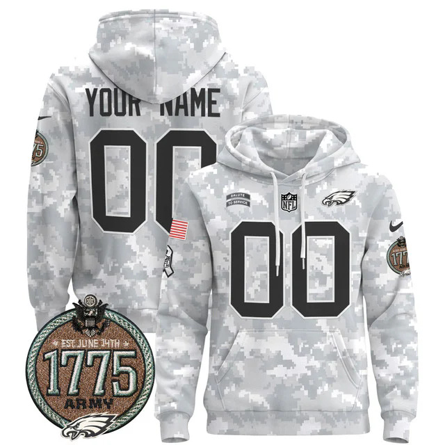 Philadelphia Eagles 2024 Salute to Service Establishment Year Patch Custom Pullover Hoodie ARMY.webp