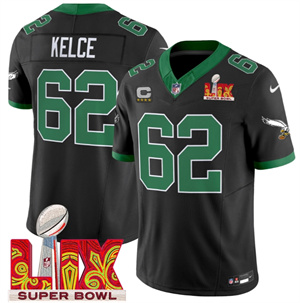 Philadelphia Eagles Kelly Green Super Bowl LIX Patch Vapor Limited Football  Jersey - All Stitched  Black Jason Kelce
