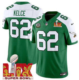 Philadelphia Eagles Kelly Green Super Bowl LIX Patch Vapor Limited Football  Jersey - All Stitched  Kelly Alternate Jason Kelce