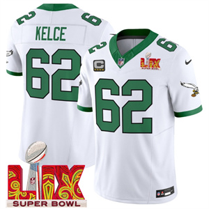 Philadelphia Eagles Kelly Green Super Bowl LIX Patch Vapor Limited Football  Jersey - All Stitched  Kelly White Jason Kelce