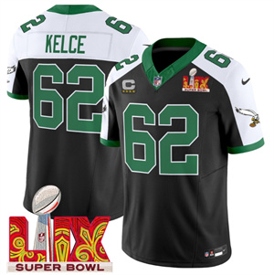Philadelphia Eagles Kelly Green Super Bowl LIX Patch Vapor Limited Football  Jersey - All Stitched Black Alternate Jason Kelce