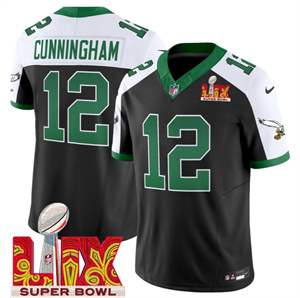 Philadelphia Eagles Kelly Green Super Bowl LIX Patch Vapor Limited Football  Jersey - All Stitched Black Alternate Randall Cunningham