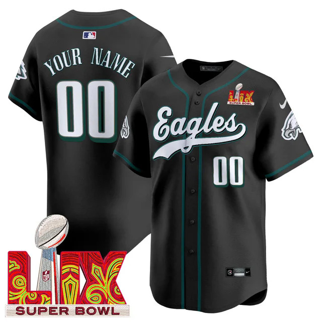 Philadelphia Eagles Midnight Green Super Bowl LIX Vapor Baseball Custom Jersey BLACK.webp