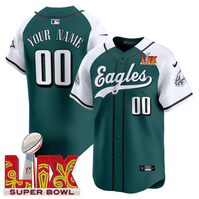 Philadelphia Eagles Midnight Green Super Bowl LIX Vapor Baseball Custom Jersey GREEN&WHITE.webp
