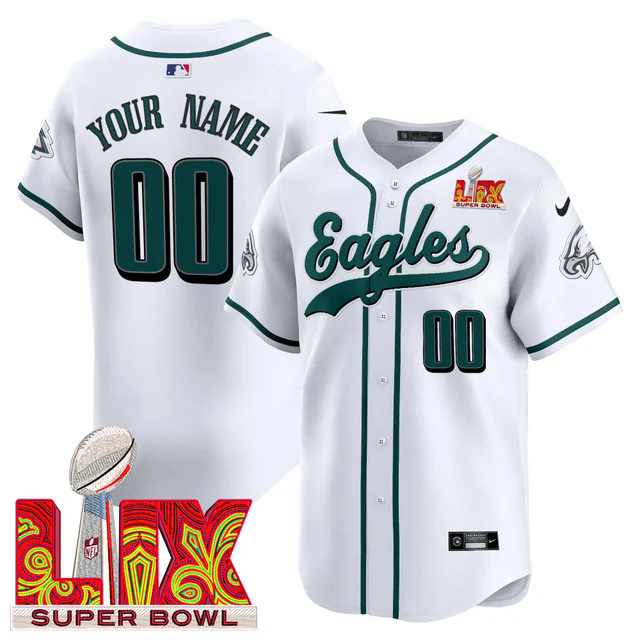Philadelphia Eagles Midnight Green Super Bowl LIX Vapor Baseball Custom Jersey WHITE.webp