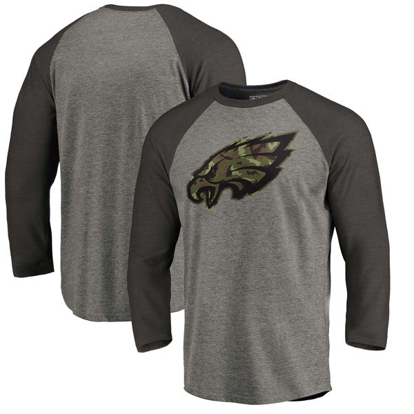 Philadelphia Eagles NFL Pro Line By Fanatics Branded Black Gray Tri Blend 34-Sleeve T-Shirt