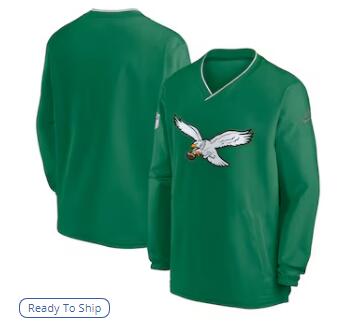 Philadelphia Eagles Nike Throwback Logo Long-Sleeve V-Neck Windshirt - Kelly Green