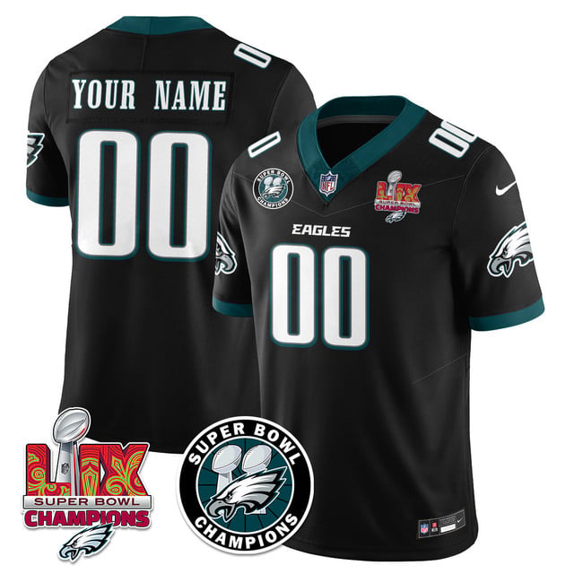 Philadelphia Eagles Super Bowl LIX Champions Custom Jersey BLACK