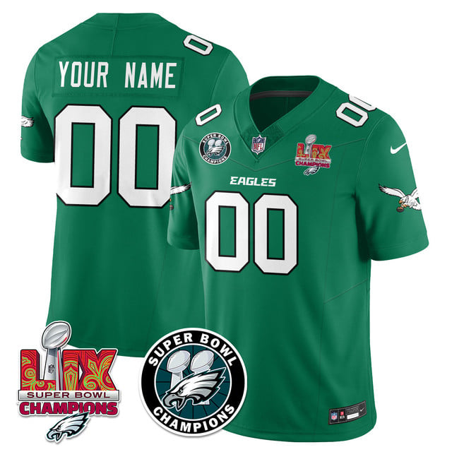 Philadelphia Eagles Super Bowl LIX Champions Custom Jersey KELLY GREEN