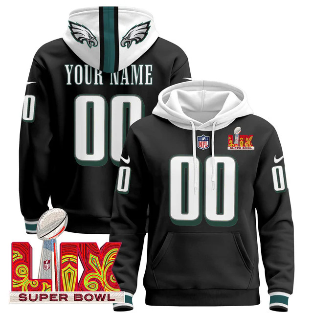 Philadelphia Eagles Super Bowl LIX Patch Custom Pullover Hoodie BLACK.webp