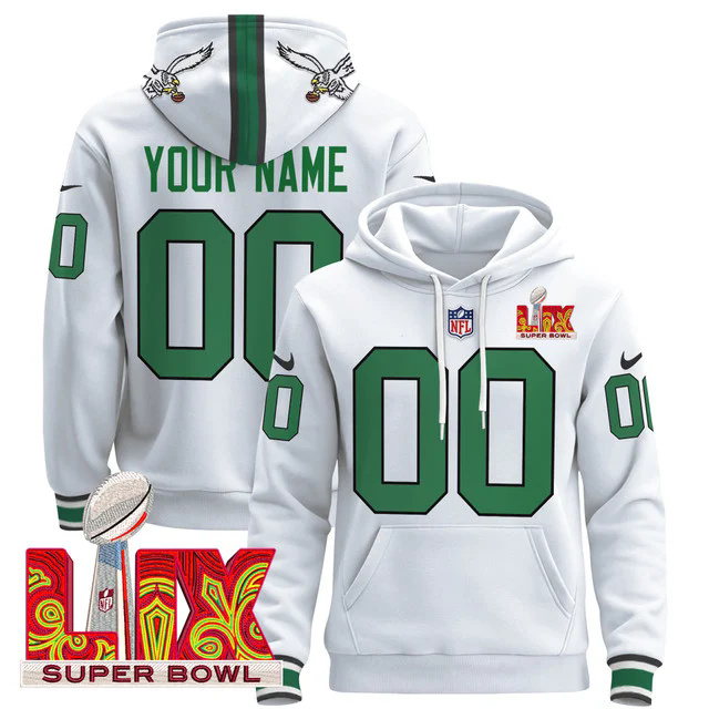 Philadelphia Eagles Super Bowl LIX Patch Custom Pullover Hoodie WHITE2.webp