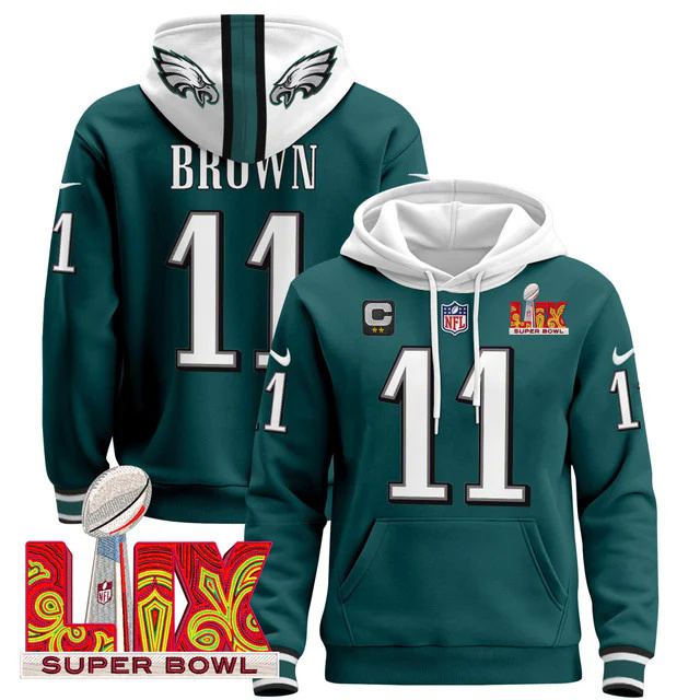 Philadelphia Eagles Super Bowl LIX Patch Pullover Hoodie #11 BROWN.webp