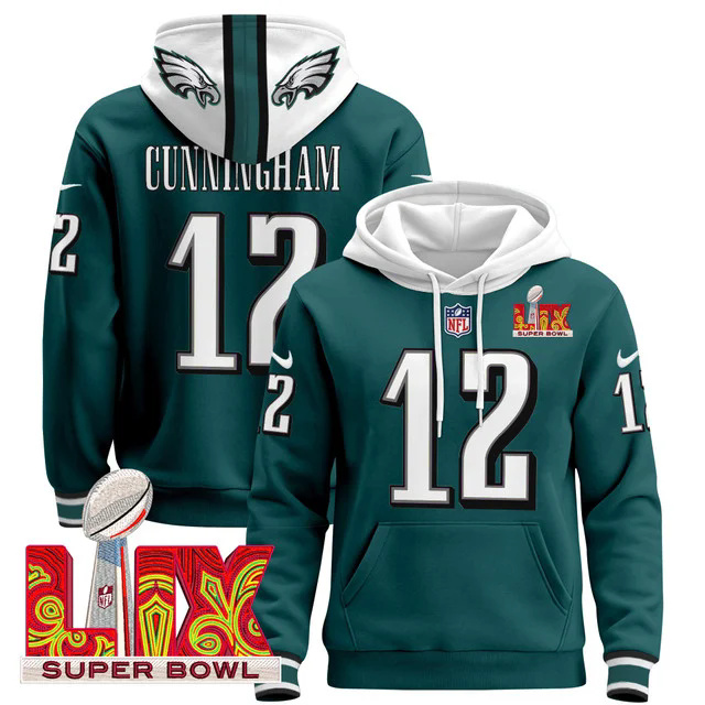 Philadelphia Eagles Super Bowl LIX Patch Pullover Hoodie #12 CUNNINGHAM.webp