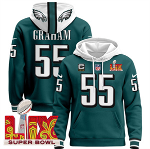 Philadelphia Eagles Super Bowl LIX Patch Pullover Hoodie  Midnight Green Brandon Graham 55