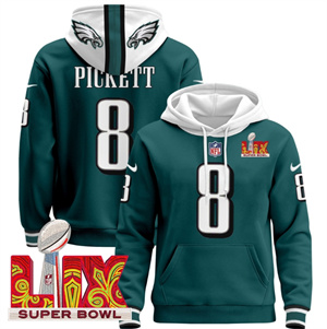 Philadelphia Eagles Super Bowl LIX Patch Pullover Hoodie  Midnight Green Kenny Pickett 8