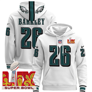 Philadelphia Eagles Super Bowl LIX Patch Pullover Hoodie  White Saquon Barkley 26