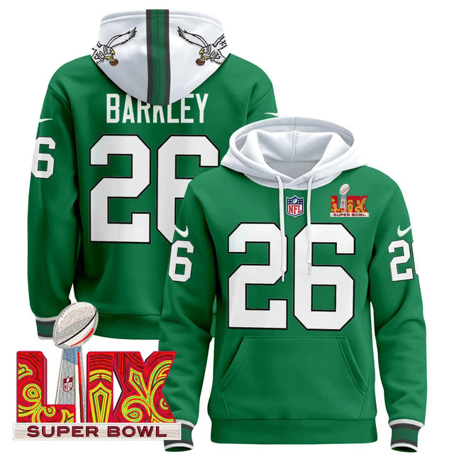 Philadelphia Eagles Super Bowl LIX Patch Pullover Hoodie GREEN #26 BARKLEY.webp