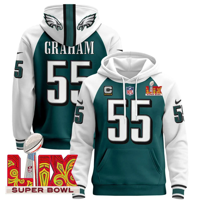 Philadelphia Eagles Super Bowl LIX Patch Pullover Hoodie GREEN&WHITE #55 GRAHAM.webp