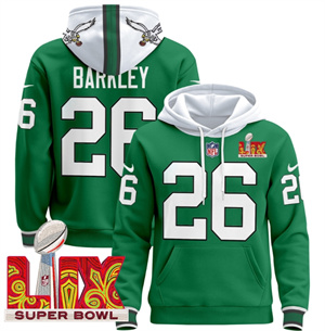 Philadelphia Eagles Super Bowl LIX Patch Pullover Hoodie Kelly Green Saquon Barkley 26