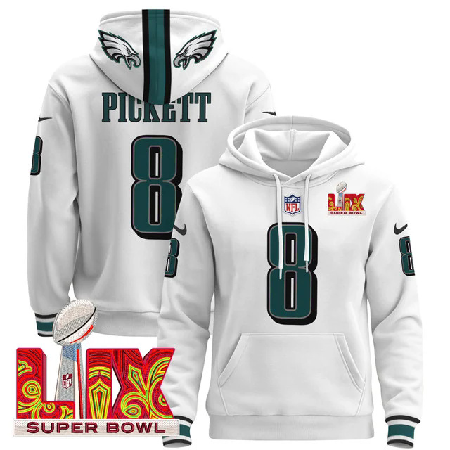 Philadelphia Eagles Super Bowl LIX Patch Pullover Hoodie WHITE #8 PICKETT.webp