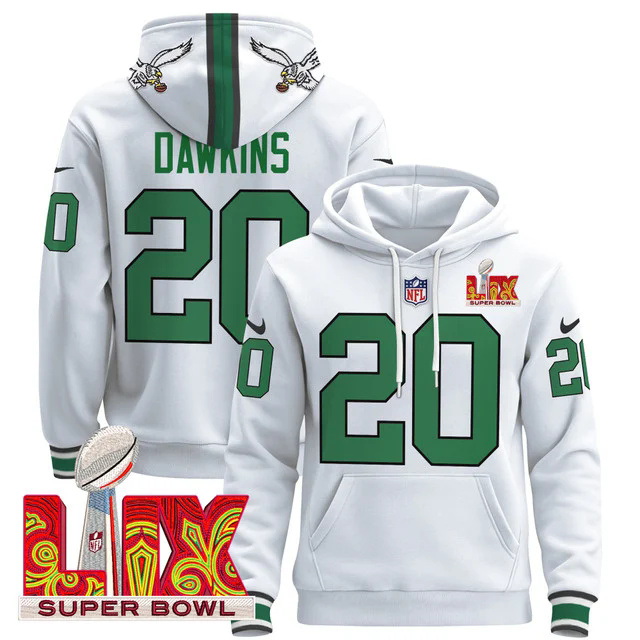 Philadelphia Eagles Super Bowl LIX Patch Pullover Hoodie WHITE1 #20 DAWKINS.webp
