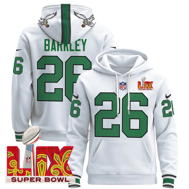 Philadelphia Eagles Super Bowl LIX Patch Pullover Hoodie WHITE1 #26 BARKLEY.webp
