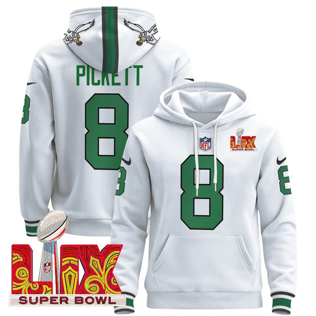 Philadelphia Eagles Super Bowl LIX Patch Pullover Hoodie WHITE1 #8 PICKETT.webp