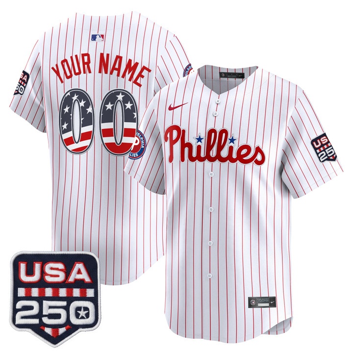 Philadelphia Phillies USA 250 Fourth of July Vapor Premier Limited Custom Jersey WHITE