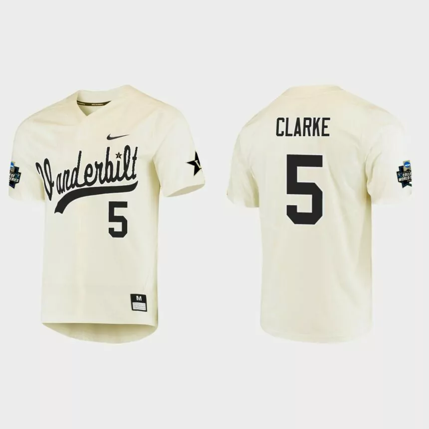 Philip Clarke Vanderbilt Commodores College World Series Baseball Jersey – Cream