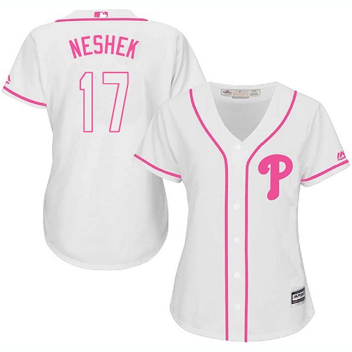 Phillies #17 Pat Neshek White Pink Fashion Women's Stitched MLB Jersey