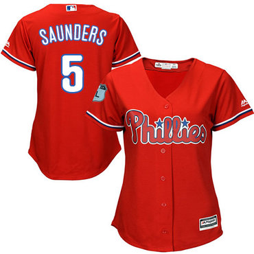 Phillies #5 Michael Saunders Red Alternate Women's Stitched MLB Jersey