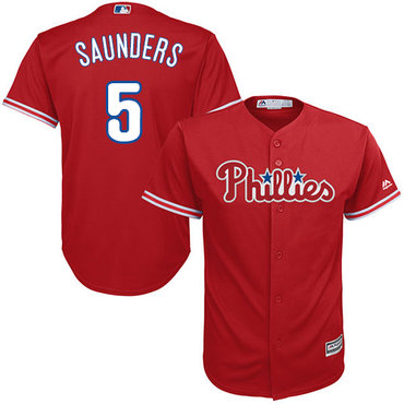 Phillies #5 Michael Saunders Red Cool Base Stitched Youth MLB Jersey
