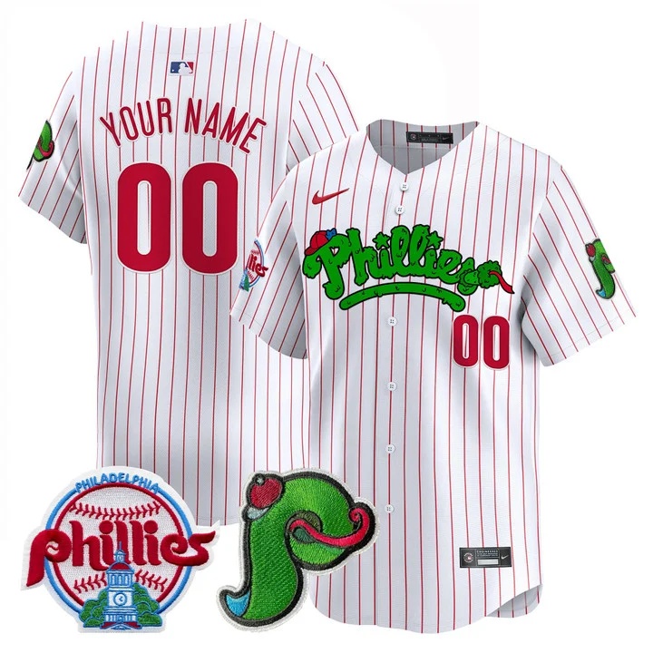 Phillies Phanatic Patch Vapor Premier Limited Custom Jersey V4 WHITE PINSTRIPE