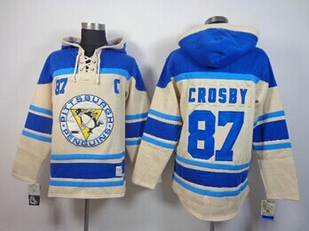 Pittsburgh Penguins #87 Sidney Crosby Cream Sawyer Hooded Sweatshirt Stitched NHL Jersey