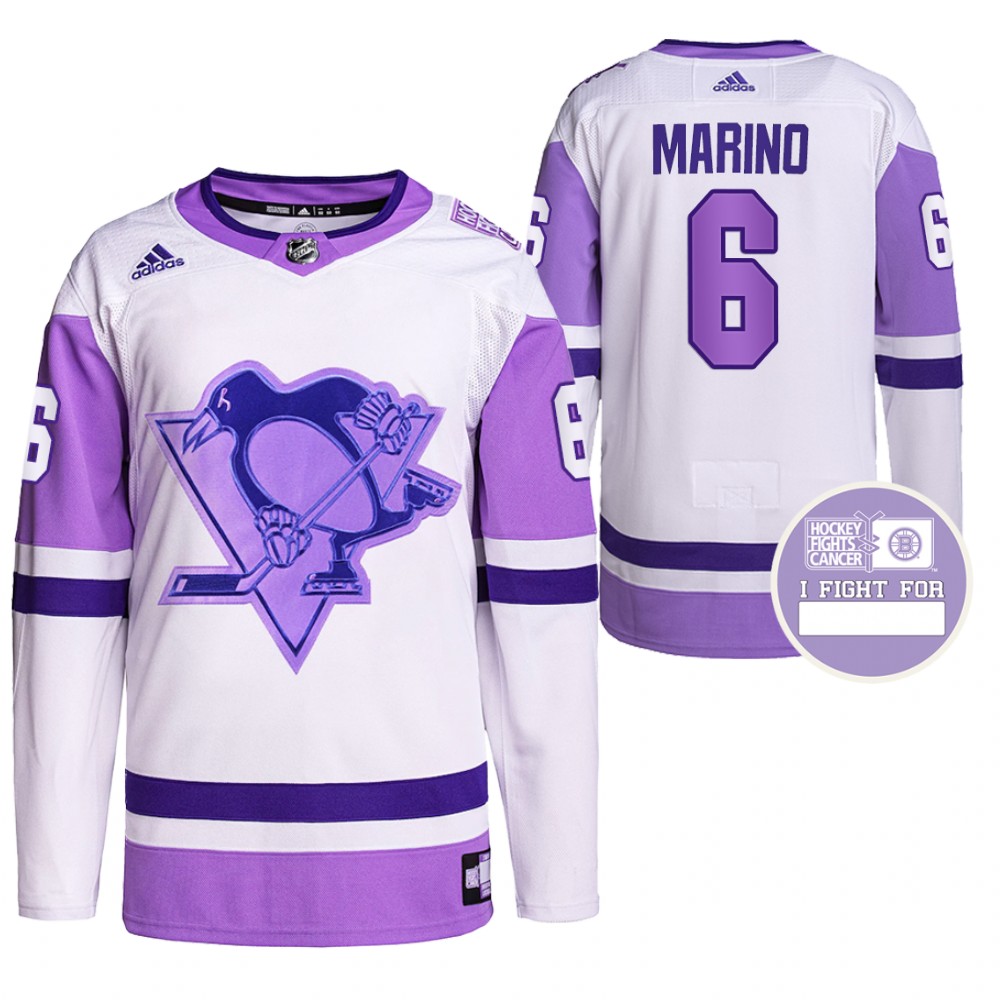 Pittsburgh Penguins John Marino Hockey Fights Cancer White Purple Primegreen Authentic Jersey
