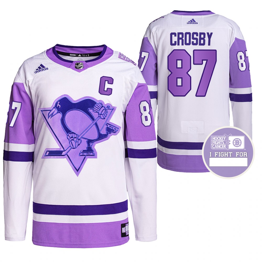 Pittsburgh Penguins Sidney Crosby Hockey Fights Cancer White Purple Primegreen Authentic Jersey