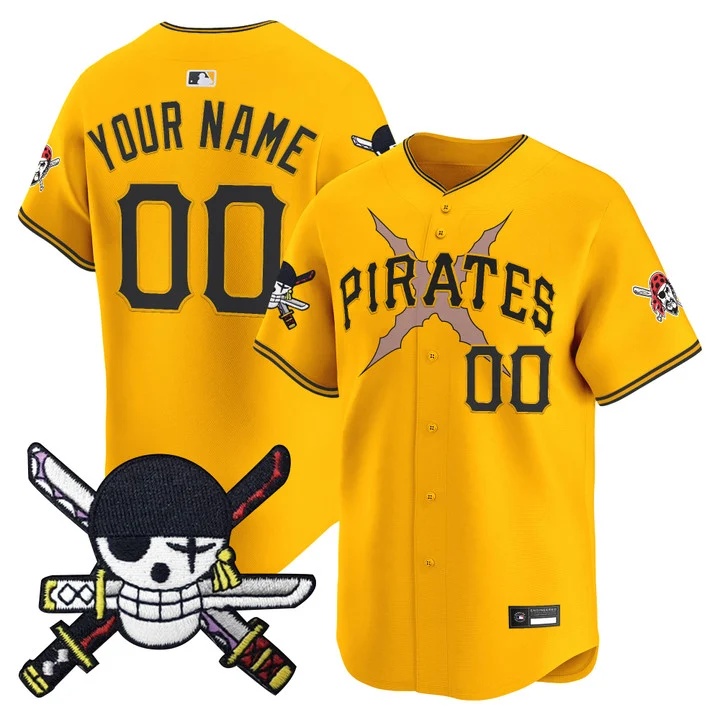 Pittsburgh Pirates x One Piece Zoro Patch Vapor Premier Limited Custom Jersey GOLD