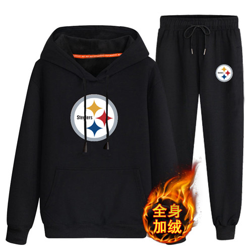 Pittsburgh Steelers Black Men's Winter Thicken NFL Pullover Hoodie & Pant