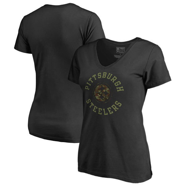 Pittsburgh Steelers NFL Pro Line By Fanatics Branded Women's Camo Collection Liberty Plus Size V Neck T-Shirt Black