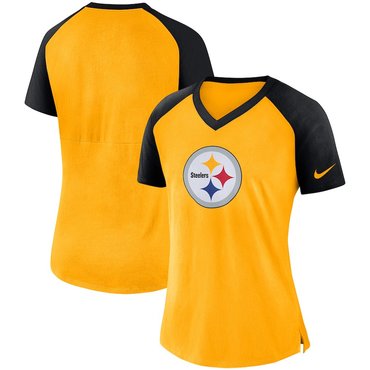 Pittsburgh Steelers Nike Women's Top V Neck T-Shirt Gold Black