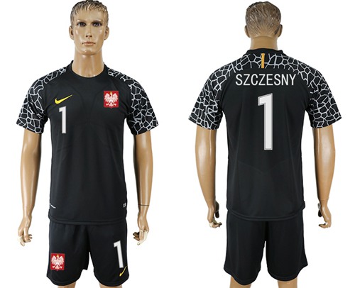 Poland #1 Szczesny Black Goalkeeper Soccer Country Jersey