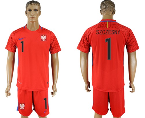 Poland #1 Szczesny Red Goalkeeper Soccer Country Jersey